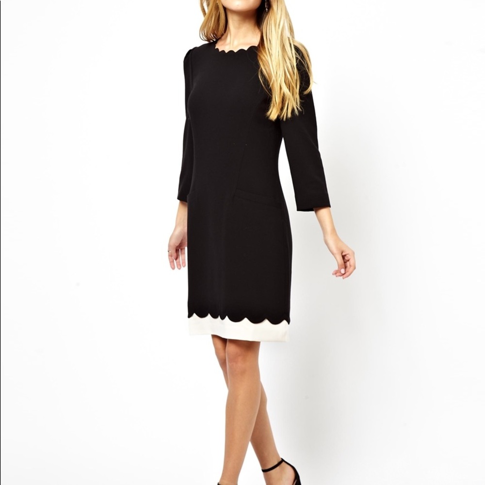 Ted Baker Black Shift Dress with Scallop Details